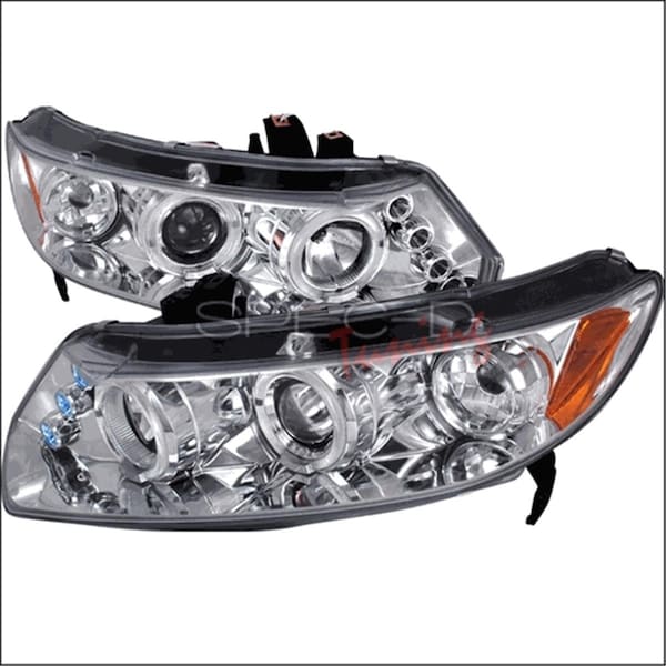 Overtime Halo LED Projector Headlights for 06 to 11 Honda Civic- Chrome - 10 x 25 x 26 in. OV3185835 - main
